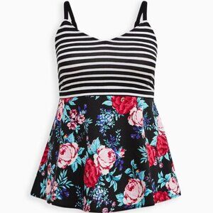 Torrid Fabric Mix Super Soft Poplin Babydoll Cami Tank Top Size 3 Stripes Floral